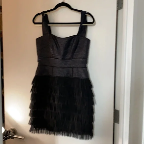 Zac Posen Blue Black Cotton Blend Fringed cocktail Black tie Dress 8 - Picture 2 of 7